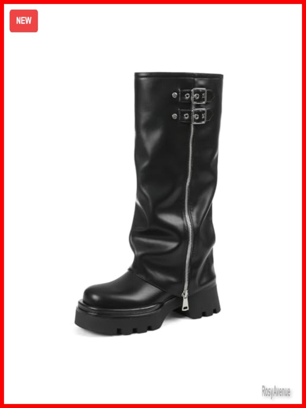 Faux Leather Platform Knee High Fold Over Boots Chunky Sole